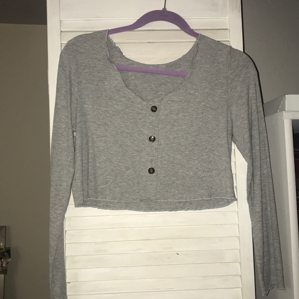 Grey Long Sleeve Crop Top